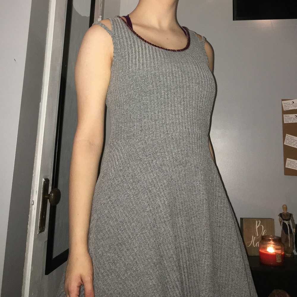 Grey Jewel Scoop Neckline Dress